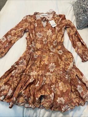 Floral Ruffle Rust Brown Mini Dress